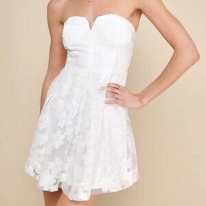 Lulus Distinctly Flirty White Floral Burnout Strapless Mini Dress